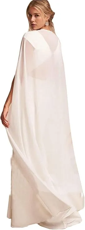 Elegant White Chiffon Cape for Muslim Wedding Dress, featuring a soft, flowing texture that beautifully complements your bridal style while providing coverage.